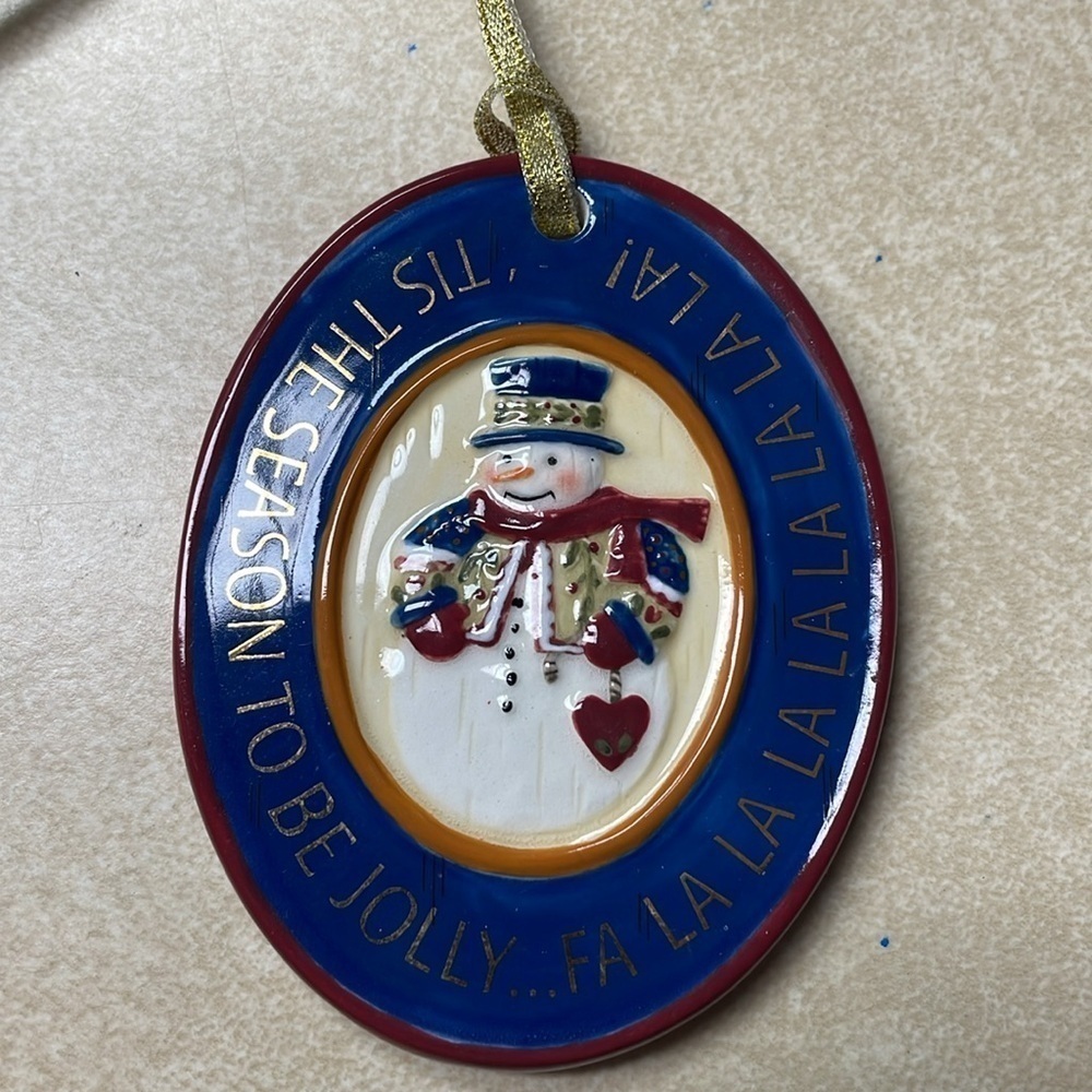 2004 Kathy Killip Tis The Season To Be Jolly Oval Snowman Christmas Ornament - Picture 2 of 6